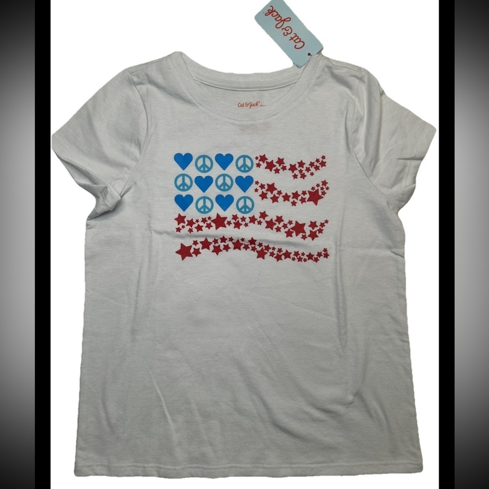 Cat and Jack Girls Size Shirt 4th of July Stars Red Blue White choose your size👇